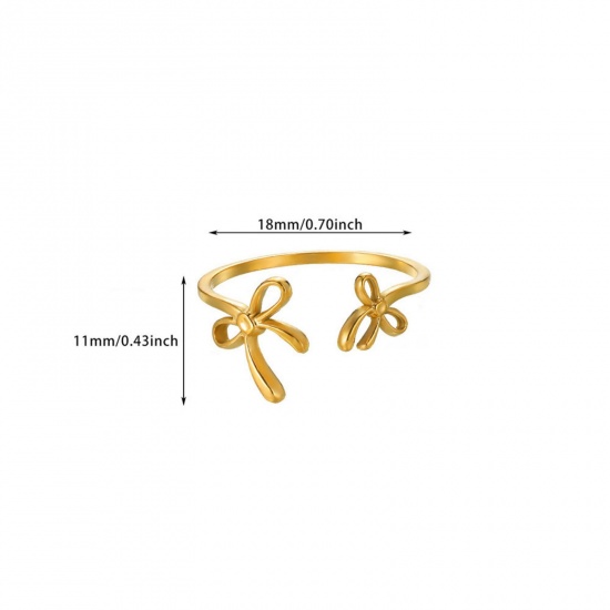 Imagen de 1 Unidad Recubrimiento al Vacío PVD Ecológico Elegante Exquisito Chapado en Oro de 18K 304 Acero Inoxidable Abierto Bowknot Anillos Para Mujeres 18mm (US Size 7.75)
