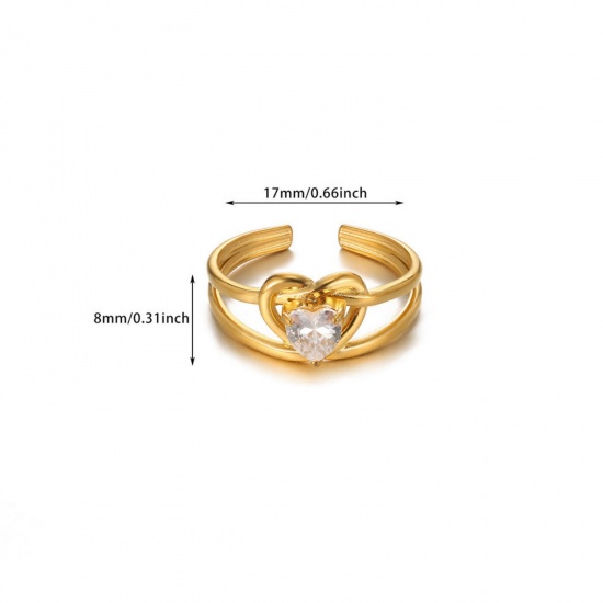 Imagen de 1 Unidad Recubrimiento al Vacío PVD Ecológico Elegante Exquisito Chapado en Oro de 18K 304 Acero Inoxidable Abierto Corazón Anillos Para Mujeres 18mm (US Size 7.75)