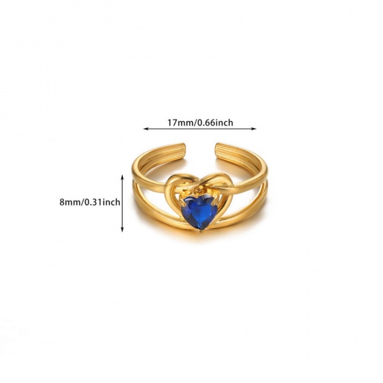 Imagen de 1 Unidad Recubrimiento al Vacío PVD Ecológico Elegante Exquisito Chapado en Oro de 18K 304 Acero Inoxidable Abierto Corazón Anillos Para Mujeres 18mm (US Size 7.75)