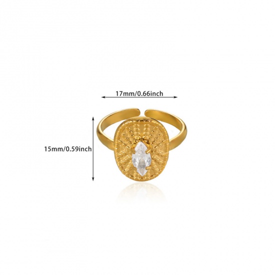 Imagen de 1 Unidad Recubrimiento al Vacío PVD Ecológico Elegante Exquisito Chapado en Oro de 18K 304 Acero Inoxidable Abierto Óvalo Anillos Para Mujeres 18mm (US Size 7.75)