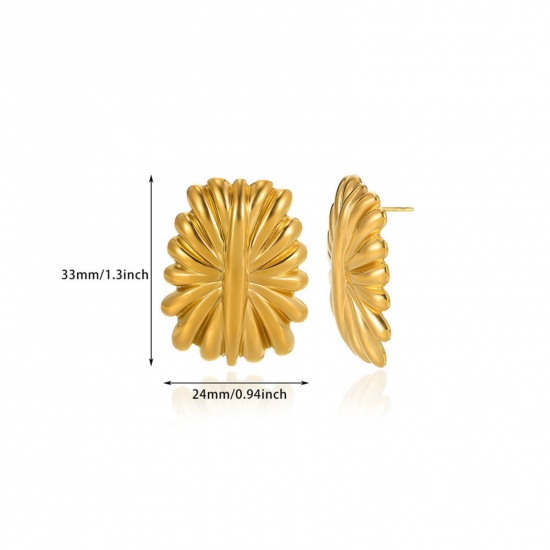 Picture of 1 Piece Eco-friendly PVD Vacuum Plating Stylish 18K Gold Plated 304 Stainless Steel Rectangle Streak Ear Post Stud Earrings For Women Valentine's Day 24mm x 33mm