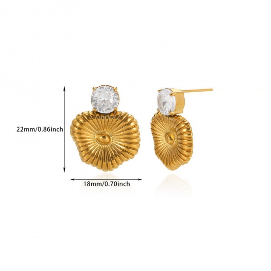 Picture of 1 Piece Eco-friendly PVD Vacuum Plating Stylish 18K Gold Plated Transparent Clear 304 Stainless Steel & Cubic Zirconia Irregular Ear Post Stud Earrings For Women Valentine's Day 18mm x 22mm