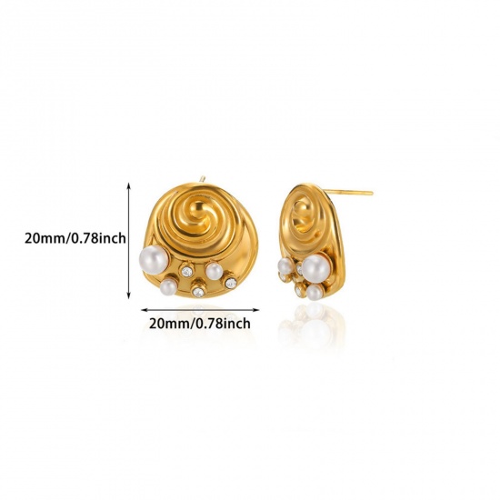 Picture of 1 Piece Eco-friendly PVD Vacuum Plating Stylish 18K Gold Plated 304 Stainless Steel & Cubic Zirconia Irregular Imitation Pearl Ear Post Stud Earrings For Women Valentine's Day 20mm x 20mm