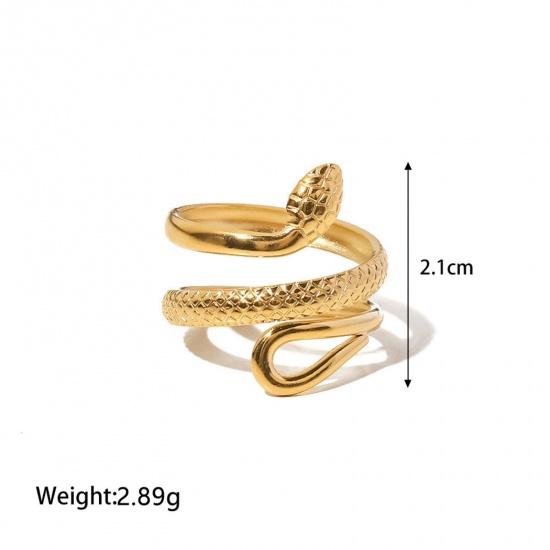 Picture of 1 Piece Eco-friendly PVD Vacuum Plating Retro 18K Real Gold Plated 304 Stainless Steel Open Snake Animal Wrap Rings Unisex Party 18mm(US Size 7.75)