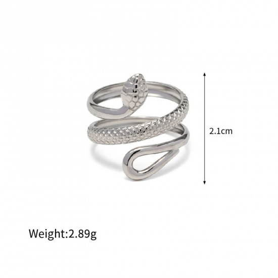 Picture of 1 Piece Eco-friendly Retro Real Platinum Plated 304 Stainless Steel Open Snake Animal Wrap Rings Unisex Party 18mm(US Size 7.75)