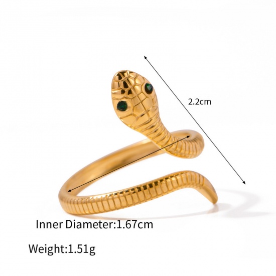 Picture of 1 Piece Eco-friendly PVD Vacuum Plating Retro 18K Real Gold Plated 304 Stainless Steel Open Snake Animal Wrap Rings Unisex Party 16.7mm(US size 6.25)