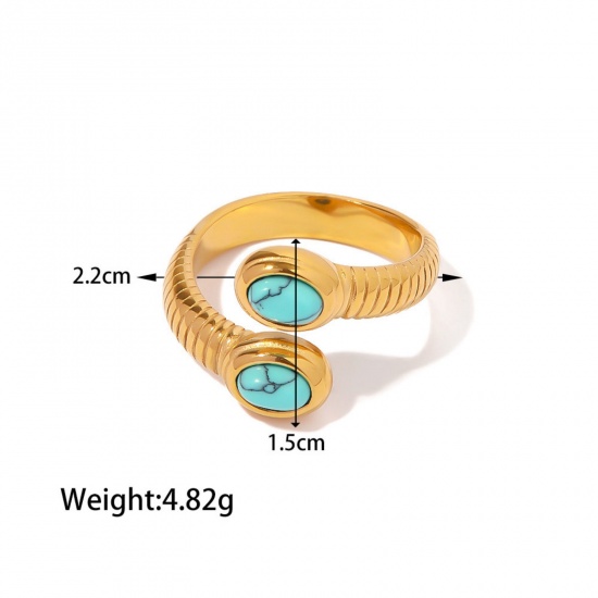 Picture of 1 Piece Eco-friendly PVD Vacuum Plating Retro 18K Real Gold Plated 304 Stainless Steel Open Snake Animal Wrap Rings Unisex Party 22mm(US Size 12.75)