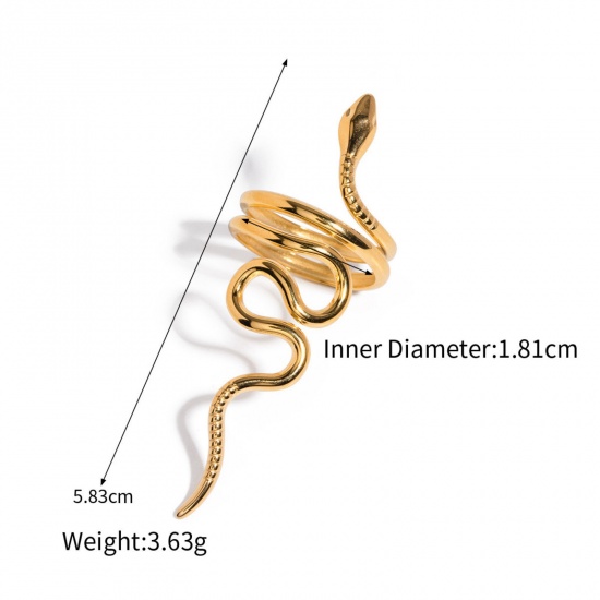 Picture of 1 Piece Eco-friendly PVD Vacuum Plating Retro 18K Real Gold Plated 304 Stainless Steel Open Snake Animal Wrap Rings Unisex Party 18.1mm(US Size 8)