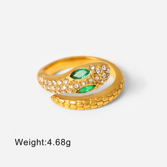 Picture of 1 Piece Eco-friendly PVD Vacuum Plating Retro 18K Real Gold Plated 304 Stainless Steel Open Snake Animal Wrap Rings Unisex Party 17mm(US Size 6.5)