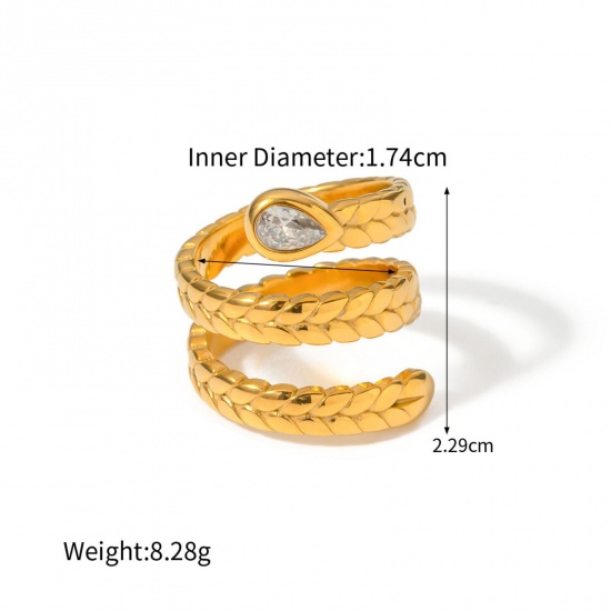 Picture of 1 Piece Eco-friendly PVD Vacuum Plating Retro 18K Real Gold Plated 304 Stainless Steel Open Snake Animal Wrap Rings Unisex Party 17.3mm(US Size 7)