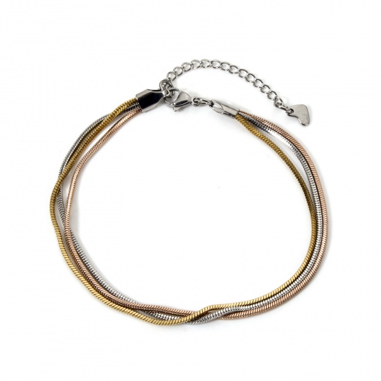Image de 1 Pièce Chaîne de Cheville Multicouche Chaîne Maille Serpent Élégant en 304 Acier Inoxydable Respectueux de la Nature Élégant Multicolore Pour Femmes Fête 22.5cm long