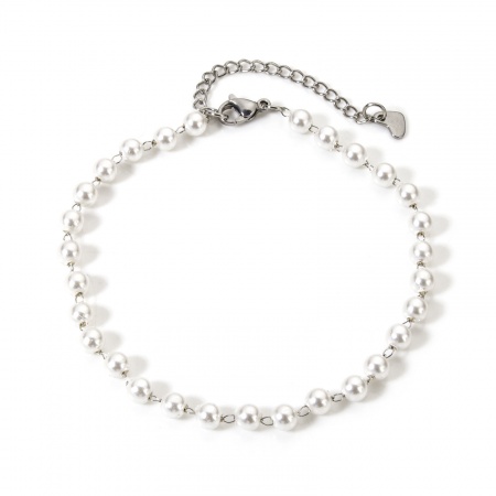 Bild von Großhandel Imitat Perle 304 Edelstahl & Acryl Handgefertigte Gliederkette Fußketten, Silberfarbe Umweltfreundlich, Frauen Stilvoll Elegant Geschenk Schmuckbedarf, 23cm lang, 1 Strang