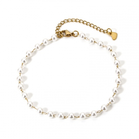 Bild von Großhandel Imitat Perle 304 Edelstahl & Acryl Handgefertigte Gliederkette Fußketten, 18K Vergoldet Umweltfreundlich, Frauen Stilvoll Elegant Geschenk Schmuckbedarf, 23cm lang, 1 Strang