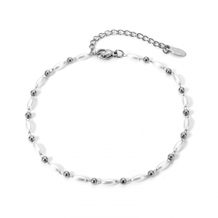 Bild von Großhandel Imitat Perle 304 Edelstahl & Acryl Handgefertigte Gliederkette Fußketten, Silberfarbe Umweltfreundlich, Frauen Stilvoll Elegant Geschenk Schmuckbedarf, 22.5cm lang, 1 Strang