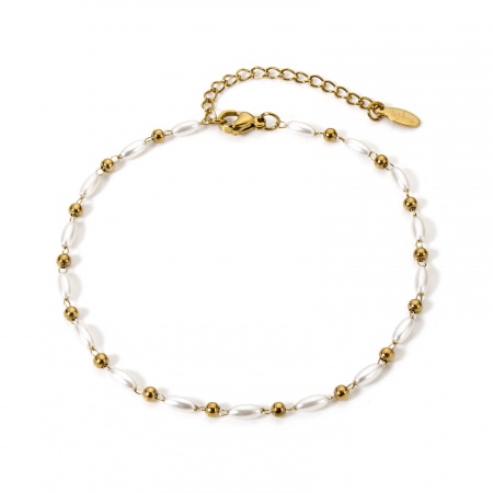 Bild von Großhandel Imitat Perle 304 Edelstahl & Acryl Handgefertigte Gliederkette Fußketten, 18K Vergoldet Umweltfreundlich, Frauen Stilvoll Elegant Geschenk Schmuckbedarf, 22.5cm lang, 1 Strang