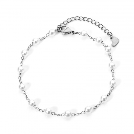 Bild von Großhandel Imitat Perle 304 Edelstahl & Acryl Panzerkette Kette Fußketten, Silberfarbe Umweltfreundlich, Frauen Stilvoll Elegant Geschenk Schmuckbedarf, 21.5cm lang, 1 Strang