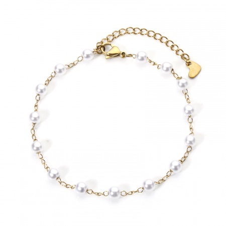 Bild von Großhandel Imitat Perle 304 Edelstahl & Acryl Panzerkette Kette Fußketten, 18K Vergoldet Umweltfreundlich, Frauen Stilvoll Elegant Geschenk Schmuckbedarf, 21.5cm lang, 1 Strang