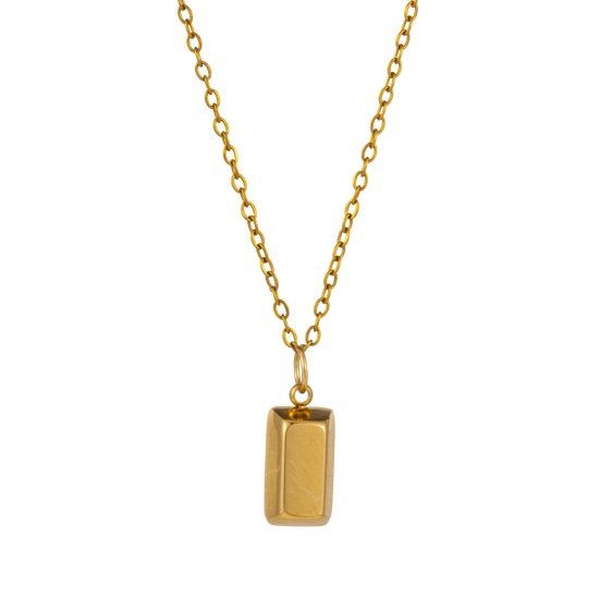 Immagine di 1 Pz Placcatura Sottovuoto PVD Ecologica Elegante Semplice 18K Vero Oro Placcato 304 Acciaio Inossidabile Catena a Cavo Rettangolo Quadrato Collana con Ciondolo Per Donne Regalo 45cm + 5cm Lunghezza