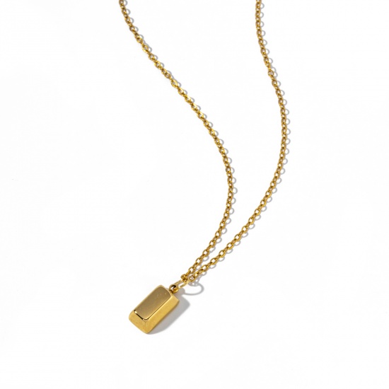 Immagine di 1 Pz Placcatura Sottovuoto PVD Ecologica Elegante Semplice 18K Vero Oro Placcato 304 Acciaio Inossidabile Catena a Cavo Rettangolo Quadrato Collana con Ciondolo Per Donne Regalo 45cm + 5cm Lunghezza