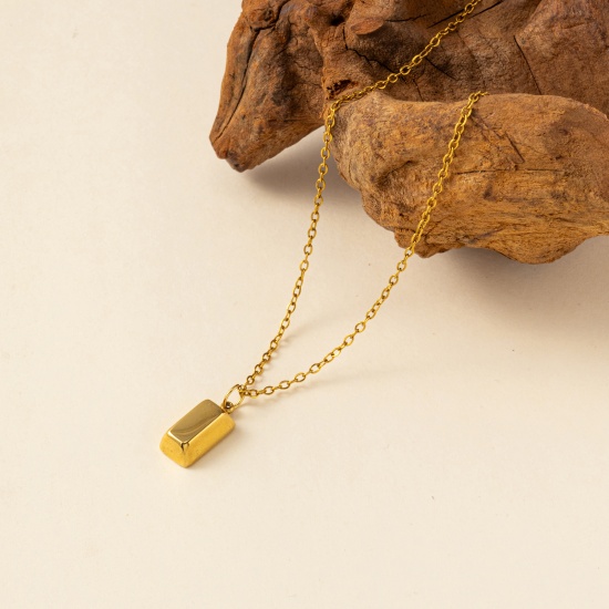 Immagine di 1 Pz Placcatura Sottovuoto PVD Ecologica Elegante Semplice 18K Vero Oro Placcato 304 Acciaio Inossidabile Catena a Cavo Rettangolo Quadrato Collana con Ciondolo Per Donne Regalo 45cm + 5cm Lunghezza