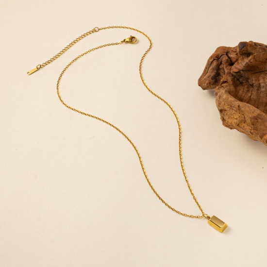 Immagine di 1 Pz Placcatura Sottovuoto PVD Ecologica Elegante Semplice 18K Vero Oro Placcato 304 Acciaio Inossidabile Catena a Cavo Rettangolo Quadrato Collana con Ciondolo Per Donne Regalo 45cm + 5cm Lunghezza