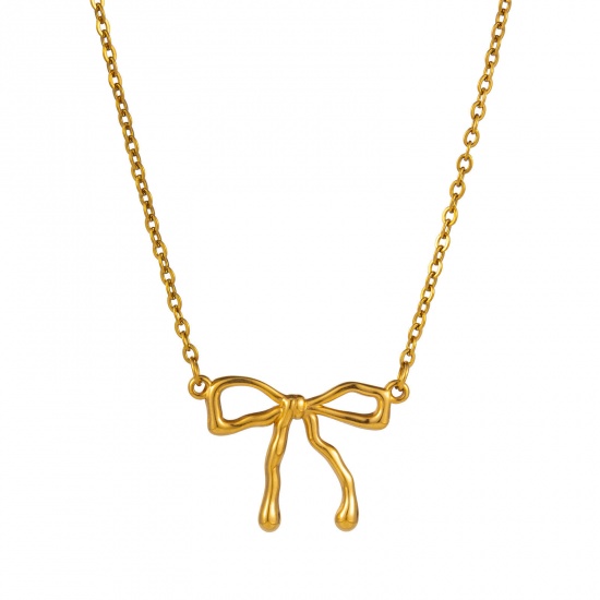 Immagine di 1 Pz Placcatura Sottovuoto Ecologica Elegante Modaiolo Oro Placcato 304 Acciaio Inossidabile Catena a Cavo Cravatta a Farfalla Collana con Ciondolo Per Donne Regalo 48cm + 4.5cm Lunghezza