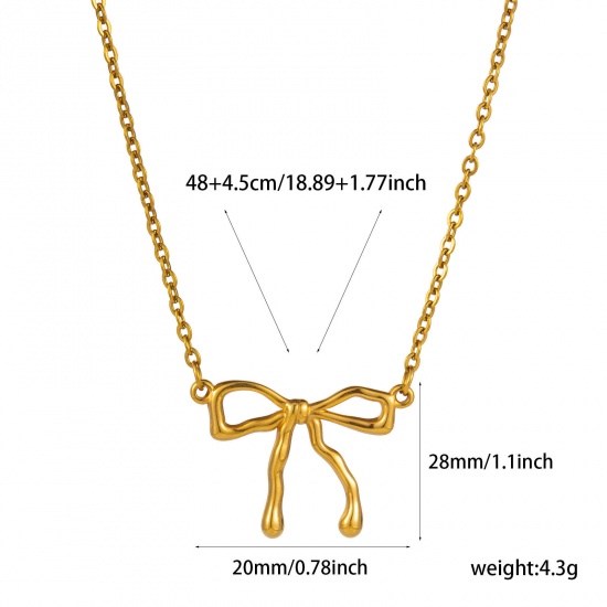 Immagine di 1 Pz Placcatura Sottovuoto Ecologica Elegante Modaiolo Oro Placcato 304 Acciaio Inossidabile Catena a Cavo Cravatta a Farfalla Collana con Ciondolo Per Donne Regalo 48cm + 4.5cm Lunghezza