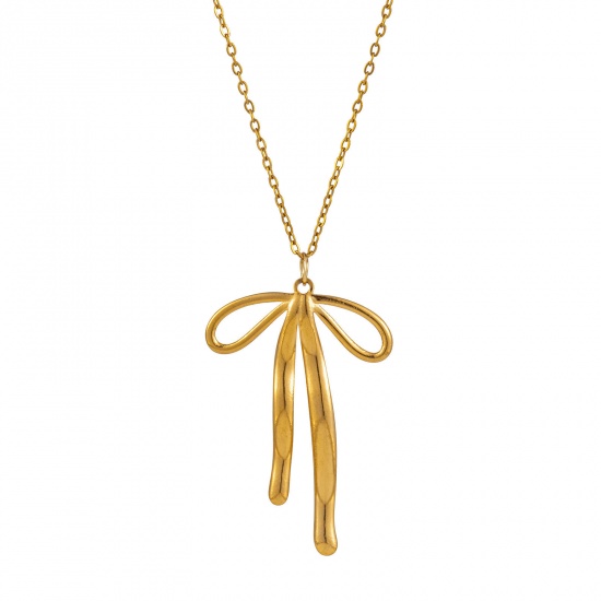 Immagine di 1 Pz Placcatura Sottovuoto Ecologica Elegante Modaiolo 18K Vero Oro Placcato 304 Acciaio Inossidabile Catena a Cavo Cravatta a Farfalla Collana con Ciondolo Per Donne Regalo 45cm + 5cm Lunghezza