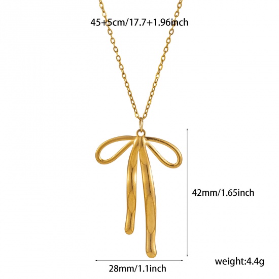 Immagine di 1 Pz Placcatura Sottovuoto Ecologica Elegante Modaiolo 18K Vero Oro Placcato 304 Acciaio Inossidabile Catena a Cavo Cravatta a Farfalla Collana con Ciondolo Per Donne Regalo 45cm + 5cm Lunghezza