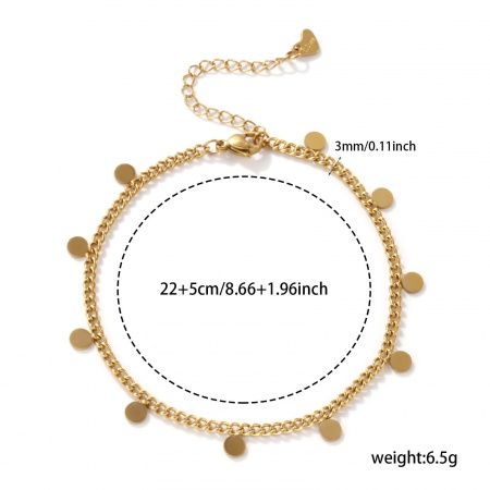 Bild von Großhandel Quast 304 Edelstahl Panzerkette Kette Fußketten, 18K Vergoldet Umweltfreundliche Vakuumbeschichtung, Frauen Stilvoll Geschenk Schmuckbedarf, 22cm lang, 1 Strang