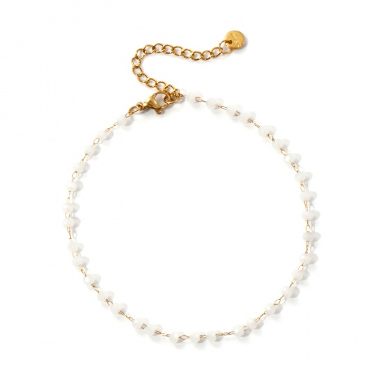 Immagine di 1 Pz Placcatura Sottovuoto Ecologica Elegante Placcato Oro 18K Bianco 304 Acciaio Inossidabile & Vetro Catena di Perline Cavigliere Per Donne Regalo 22cm Lunghezza