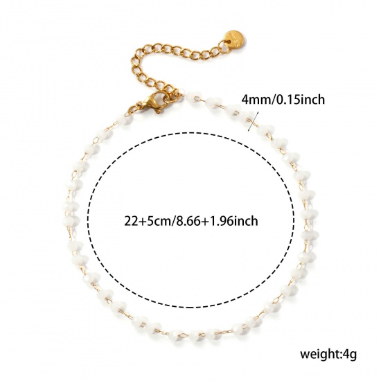 Immagine di 1 Pz Placcatura Sottovuoto Ecologica Elegante Placcato Oro 18K Bianco 304 Acciaio Inossidabile & Vetro Catena di Perline Cavigliere Per Donne Regalo 22cm Lunghezza