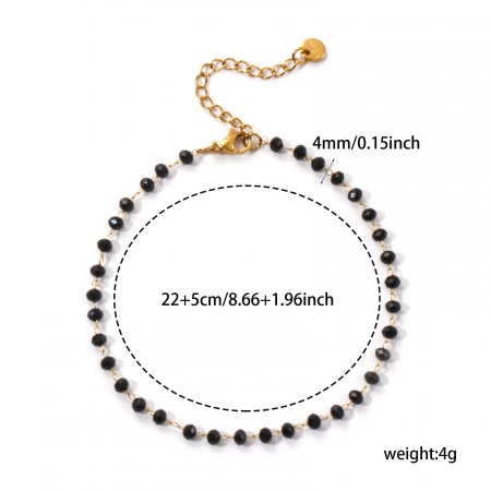 Picture of Wholesale Black 304 Stainless Steel & Glass Beaded Chain Anklet, 18K Gold Plated Eco-friendly Vacuum Plating, Women's Stylish Gift Jewelry Supply, 22cm(8.7") long, 1 Piece