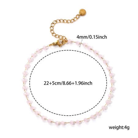 Picture of Eco-friendly Vacuum Plating Stylish 18K Gold Plated 304 Stainless Steel & Glass Beaded Chain Anklet For Women Gift 22cm(8.7