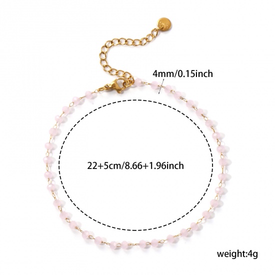 Immagine di 1 Pz Placcatura Sottovuoto Ecologica Elegante Placcato Oro 18K Rosa 304 Acciaio Inossidabile & Vetro Catena di Perline Cavigliere Per Donne Regalo 22cm Lunghezza