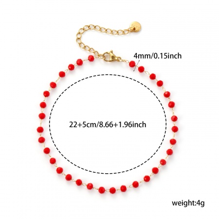 Picture of Wholesale Red 304 Stainless Steel & Glass Beaded Chain Anklet, 18K Gold Plated Eco-friendly Vacuum Plating, Women's Stylish Gift Jewelry Supply, 22cm(8.7") long, 1 Piece