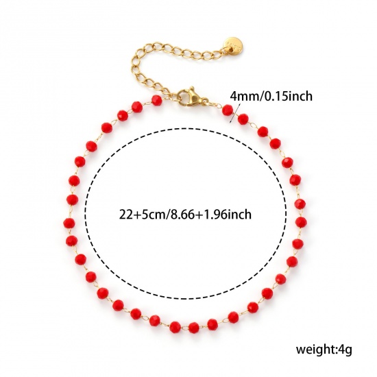 Immagine di 1 Pz Placcatura Sottovuoto Ecologica Elegante Placcato Oro 18K Rosso 304 Acciaio Inossidabile & Vetro Catena di Perline Cavigliere Per Donne Regalo 22cm Lunghezza