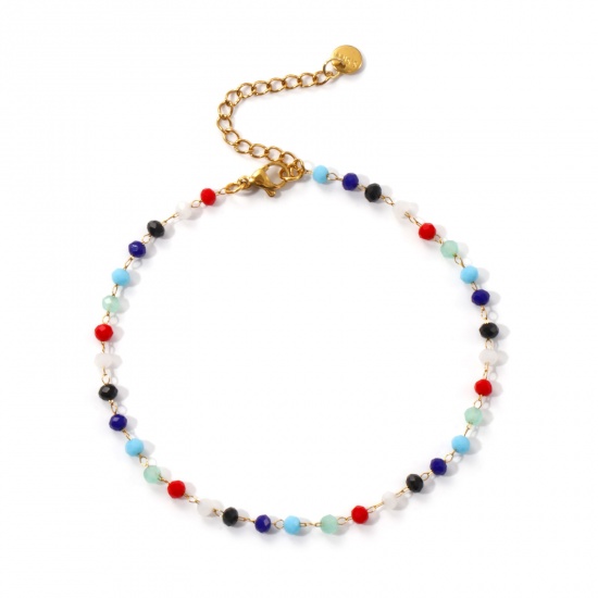 Immagine di 1 Pz Placcatura Sottovuoto Ecologica Elegante Placcato Oro 18K Multicolore 304 Acciaio Inossidabile & Vetro Catena di Perline Cavigliere Per Donne Regalo 22cm Lunghezza