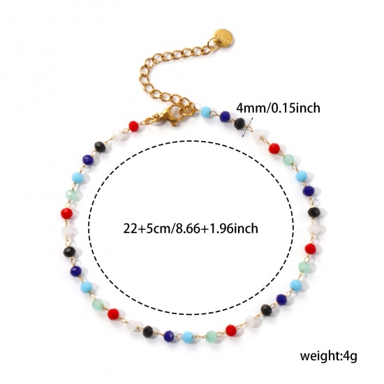 Immagine di 1 Pz Placcatura Sottovuoto Ecologica Elegante Placcato Oro 18K Multicolore 304 Acciaio Inossidabile & Vetro Catena di Perline Cavigliere Per Donne Regalo 22cm Lunghezza