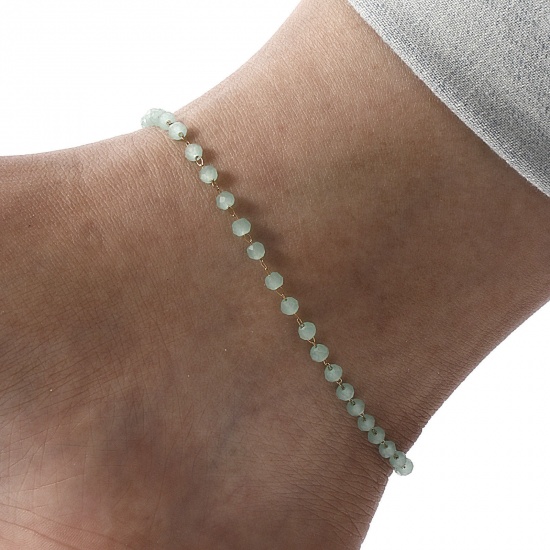 Immagine di 1 Pz Placcatura Sottovuoto Ecologica Elegante Placcato Oro 18K Menta Verde 304 Acciaio Inossidabile & Vetro Catena di Perline Cavigliere Per Donne Regalo 22cm Lunghezza