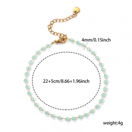 Picture of Eco-friendly Vacuum Plating Stylish 18K Gold Plated 304 Stainless Steel & Glass Beaded Chain Anklet For Women Gift 22cm(8.7