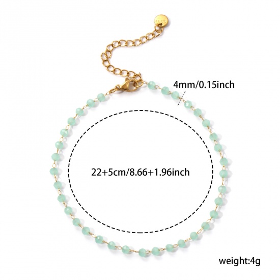 Immagine di 1 Pz Placcatura Sottovuoto Ecologica Elegante Placcato Oro 18K Menta Verde 304 Acciaio Inossidabile & Vetro Catena di Perline Cavigliere Per Donne Regalo 22cm Lunghezza