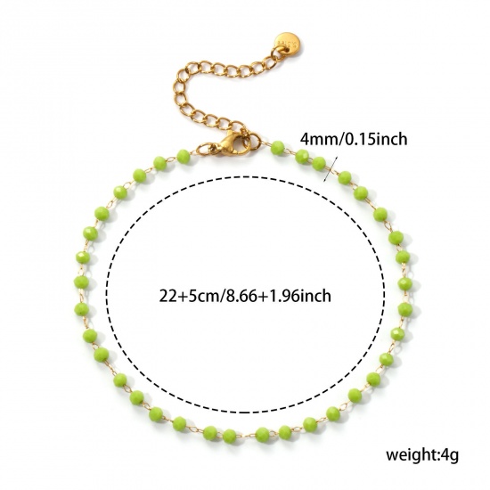 Immagine di 1 Pz Placcatura Sottovuoto Ecologica Elegante Placcato Oro 18K Erba Verde 304 Acciaio Inossidabile & Vetro Catena di Perline Cavigliere Per Donne Regalo 22cm Lunghezza