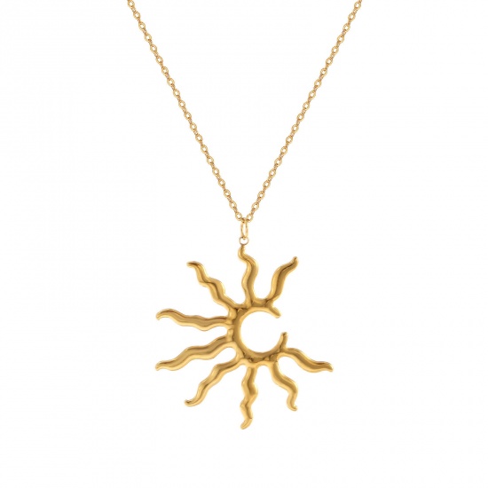 Picture of 1 Piece Eco-friendly PVD Vacuum Plating Stylish Galaxy 18K Real Gold Plated 304 Stainless Steel Link Cable Chain Sun Pendant Charm Necklace For Women Gift 45cm(17.7") + 5cm(2") long