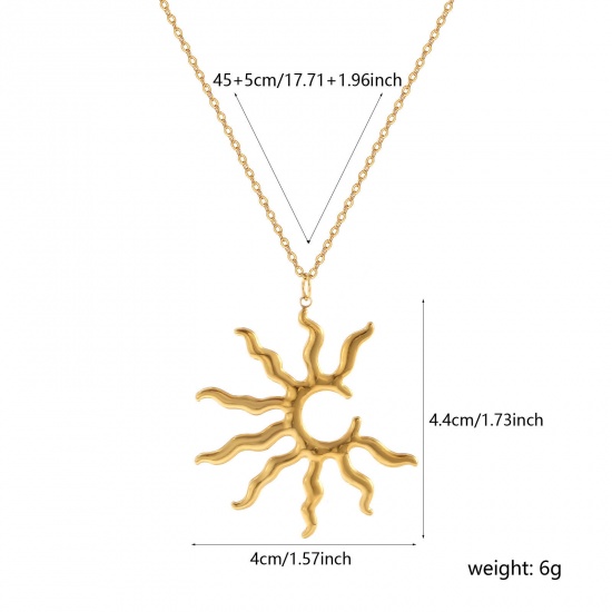 Picture of 1 Piece Eco-friendly PVD Vacuum Plating Stylish Galaxy 18K Real Gold Plated 304 Stainless Steel Link Cable Chain Sun Pendant Charm Necklace For Women Gift 45cm(17.7") + 5cm(2") long