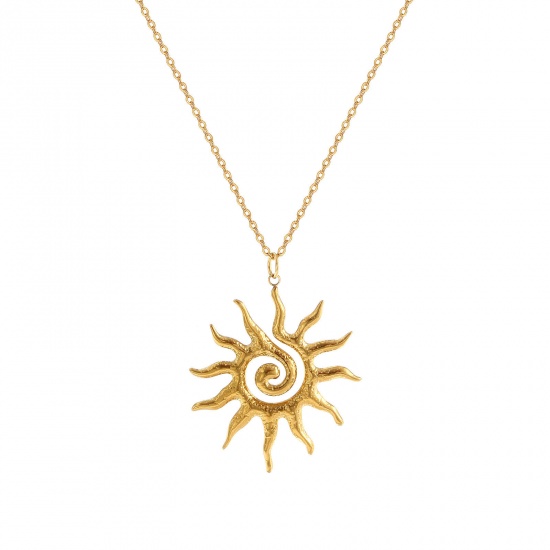 Picture of 1 Piece Eco-friendly PVD Vacuum Plating Stylish Galaxy 18K Real Gold Plated 304 Stainless Steel Link Cable Chain Sun Spiral Pendant Charm Necklace For Women Gift 45cm(17.7") + 5cm(2") long