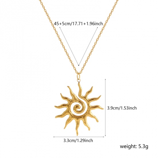 Picture of 1 Piece Eco-friendly PVD Vacuum Plating Stylish Galaxy 18K Real Gold Plated 304 Stainless Steel Link Cable Chain Sun Spiral Pendant Charm Necklace For Women Gift 45cm(17.7") + 5cm(2") long