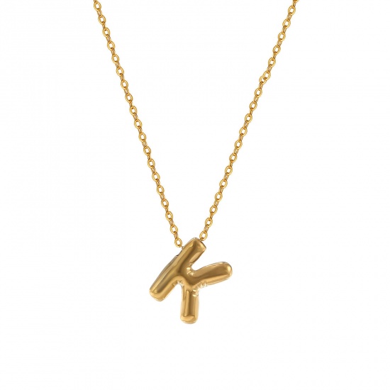 Image de 1 Pièce Collier à Pendentif Chaîne Maille Forçat Élégant en 304 Acier Inoxydable Placage Sous Vide Écologique Minimaliste Plaqué Or Véritable 18K Alphabet Majuscule Lettre Initiale Mots" K " Unisexe Cadeau 45cm + 5cm long