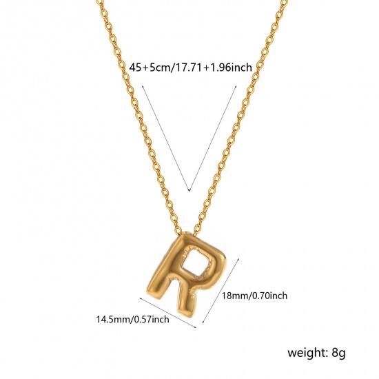 Image de 1 Pièce Collier à Pendentif Chaîne Maille Forçat Élégant en 304 Acier Inoxydable Placage Sous Vide Écologique Minimaliste Plaqué Or Véritable 18K Alphabet Majuscule Lettre Initiale Mots" R " Unisexe Cadeau 45cm + 5cm long