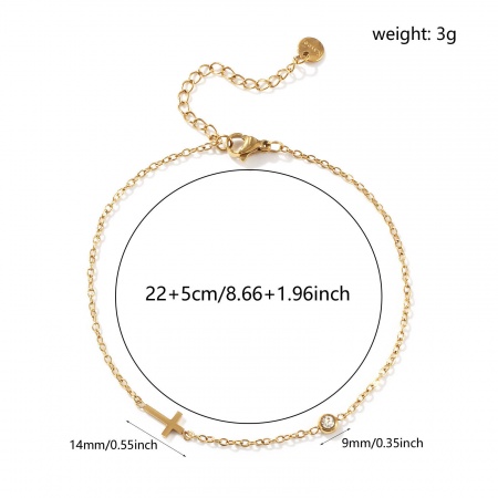 Bild von Großhandel Kreuz Transparent 304 Edelstahl & Zirkon Kreuz Gliederketten Fußketten, 18K Vergoldet Umweltfreundliche Vakuumbeschichtung, Frauen Stilvoll Exquisit Geschenk Schmuckbedarf, 22cm lang, 1 Strang